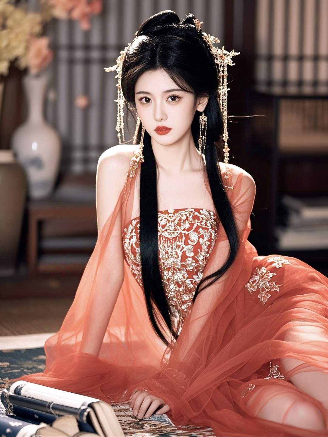 美女壁纸｜橘裳金绣：古韵时光中的优雅绽放