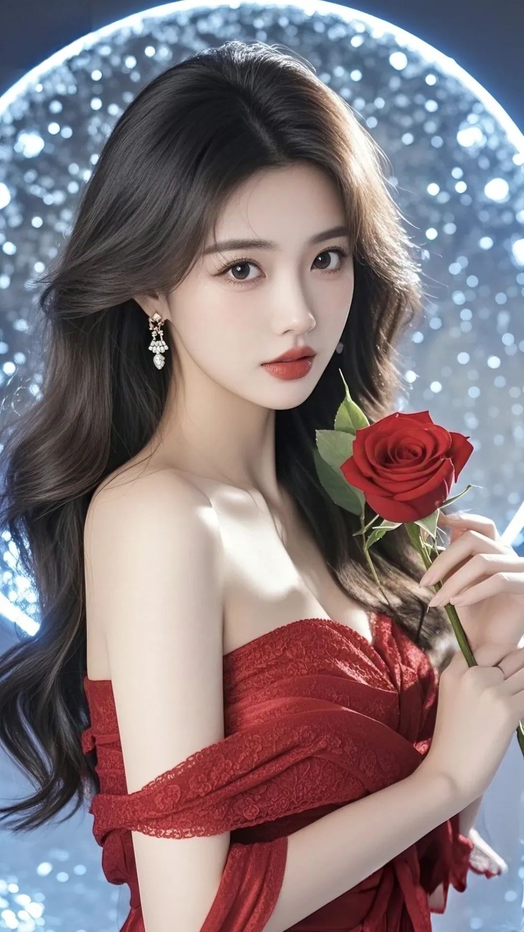 美女壁纸｜红裙星芒，浪漫絮语